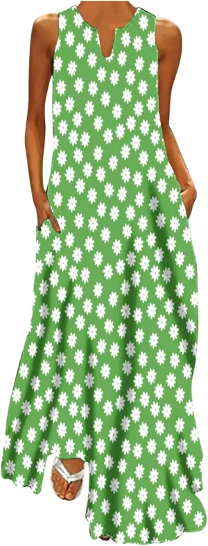 Womens Sleeveless Dresses Floral Dresses for Women V Neck Beach Hawaiian Maxi Long Summer Fall Dresses 2024