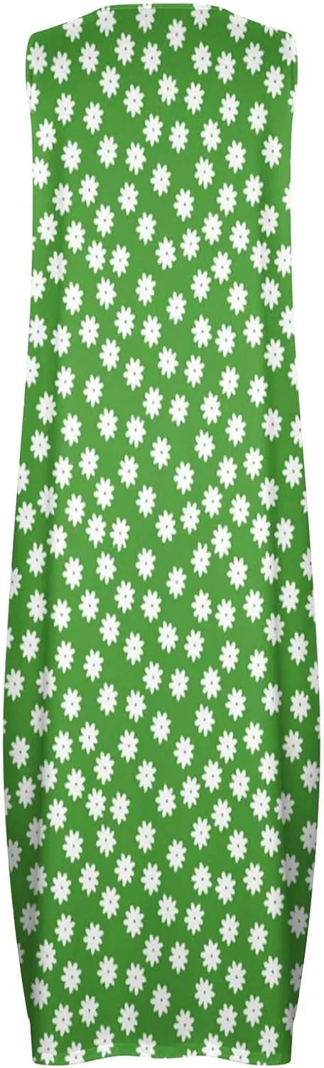 Womens Sleeveless Dresses Floral Dresses for Women V Neck Beach Hawaiian Maxi Long Summer Fall Dresses 2024