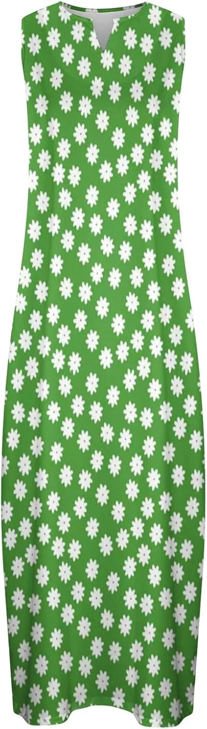 Womens Sleeveless Dresses Floral Dresses for Women V Neck Beach Hawaiian Maxi Long Summer Fall Dresses 2024