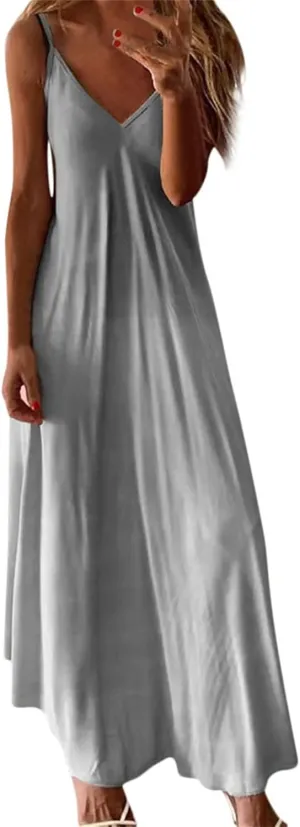 Womens Sleeveless Slip Dresses Loose Fit Dresses for Women V Neck Beach Hawaiian Maxi Long Summer Fall Dresses 2025