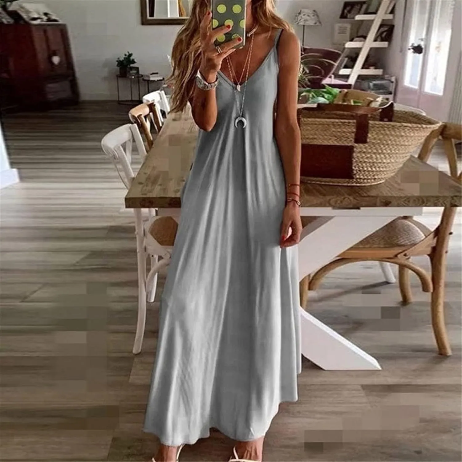 Womens Sleeveless Slip Dresses Loose Fit Dresses for Women V Neck Beach Hawaiian Maxi Long Summer Fall Dresses 2025
