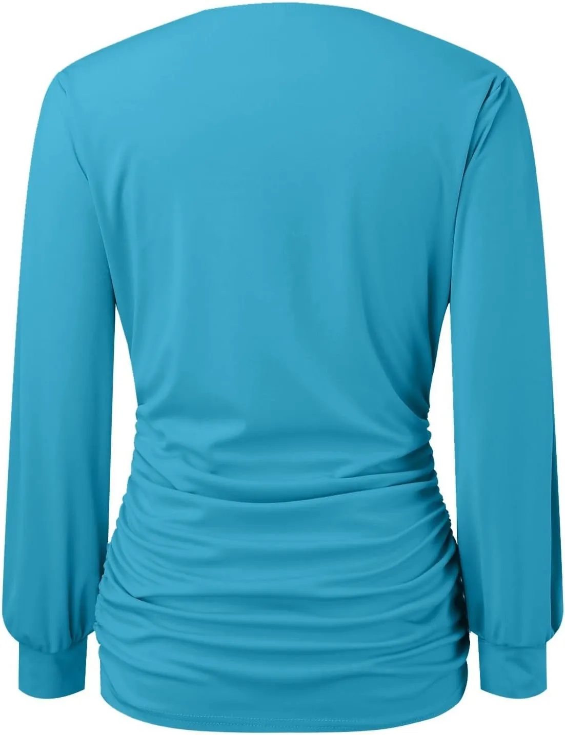 Womens Slim Fit Tops Deep V Neck Elastic Waist Ruched Wrap Blouses Sparkly Gauze Mesh Drill Puff Sleeve Shirts