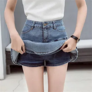 Women's Slim Pleated Ruffle Short Mini Denim Skirts Summer Sexy Solid Color A Line Denim Skirts