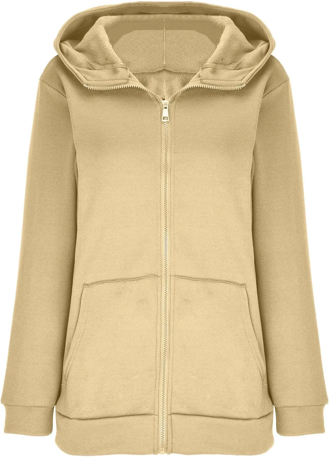 Women's Solid Color Hoodie Zip Up Hooded Sweatshirts Zipper Long Sleeve Tops Fall Coats Plus Size Jacket with Pockets