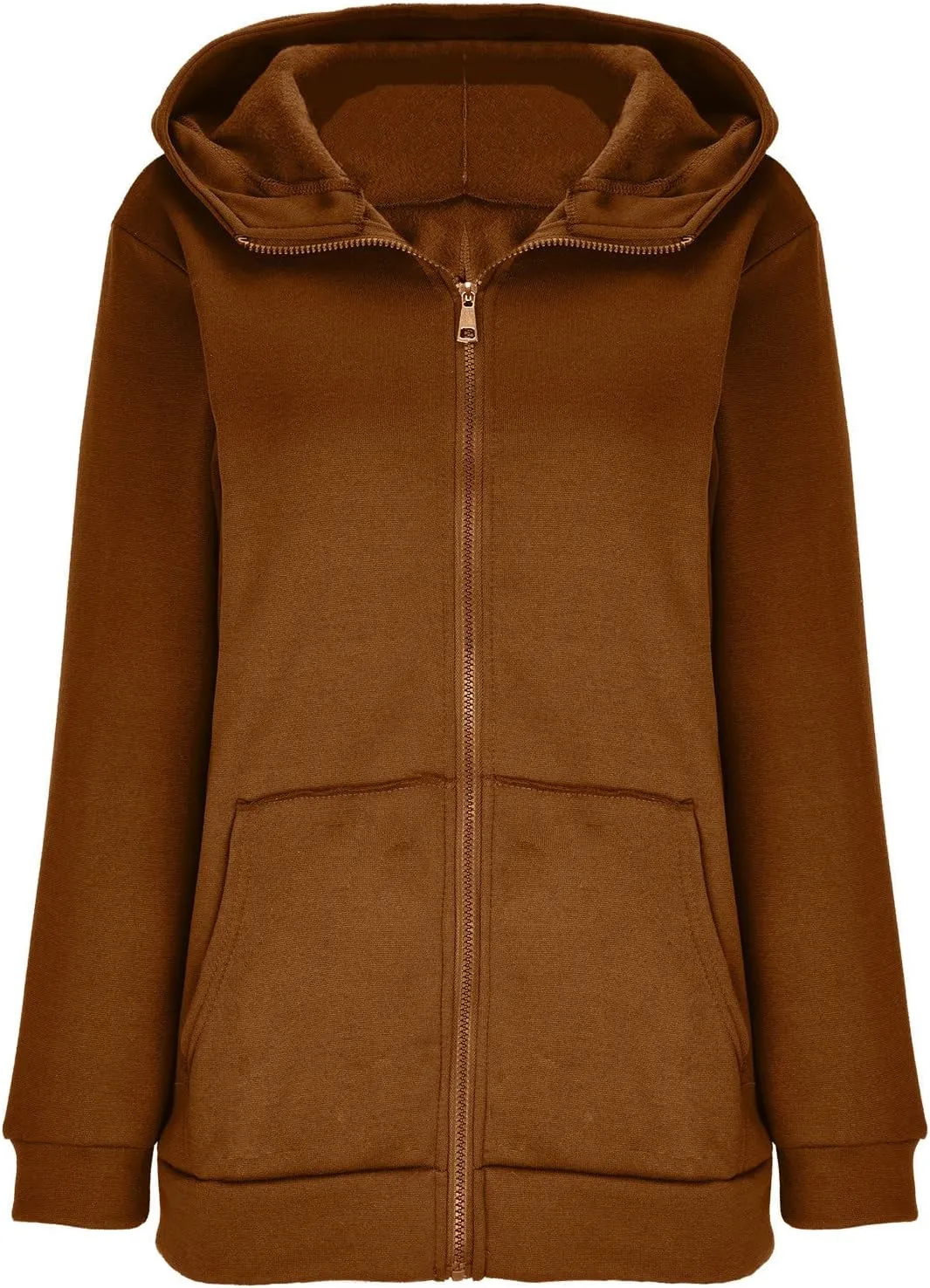Women's Solid Color Hoodie Zip Up Hooded Sweatshirts Zipper Long Sleeve Tops Fall Coats Plus Size Jacket with Pockets