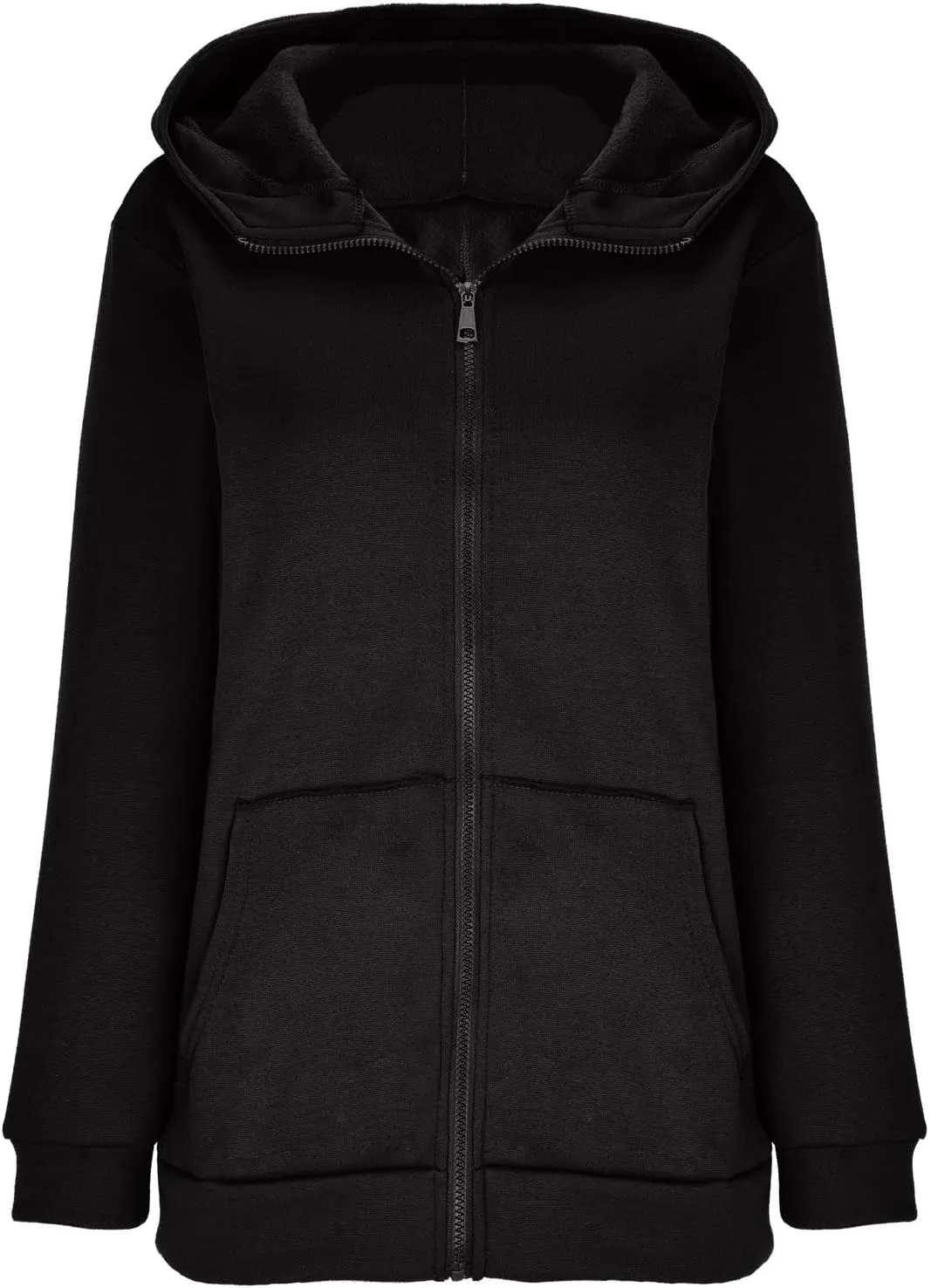 Women's Solid Color Hoodie Zip Up Hooded Sweatshirts Zipper Long Sleeve Tops Fall Coats Plus Size Jacket with Pockets