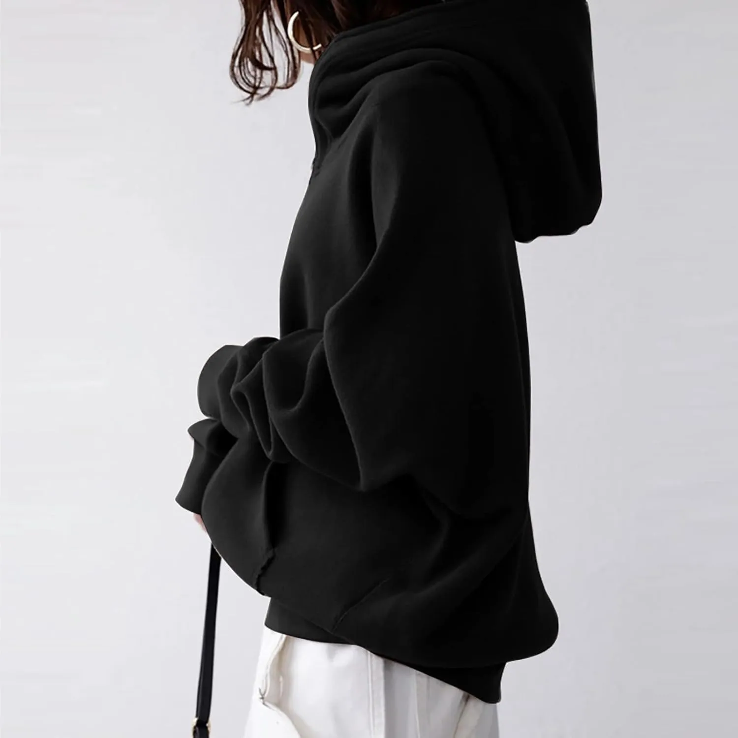 Women's Solid Color Hoodie Zip Up Hooded Sweatshirts Zipper Long Sleeve Tops Fall Coats Plus Size Jacket with Pockets