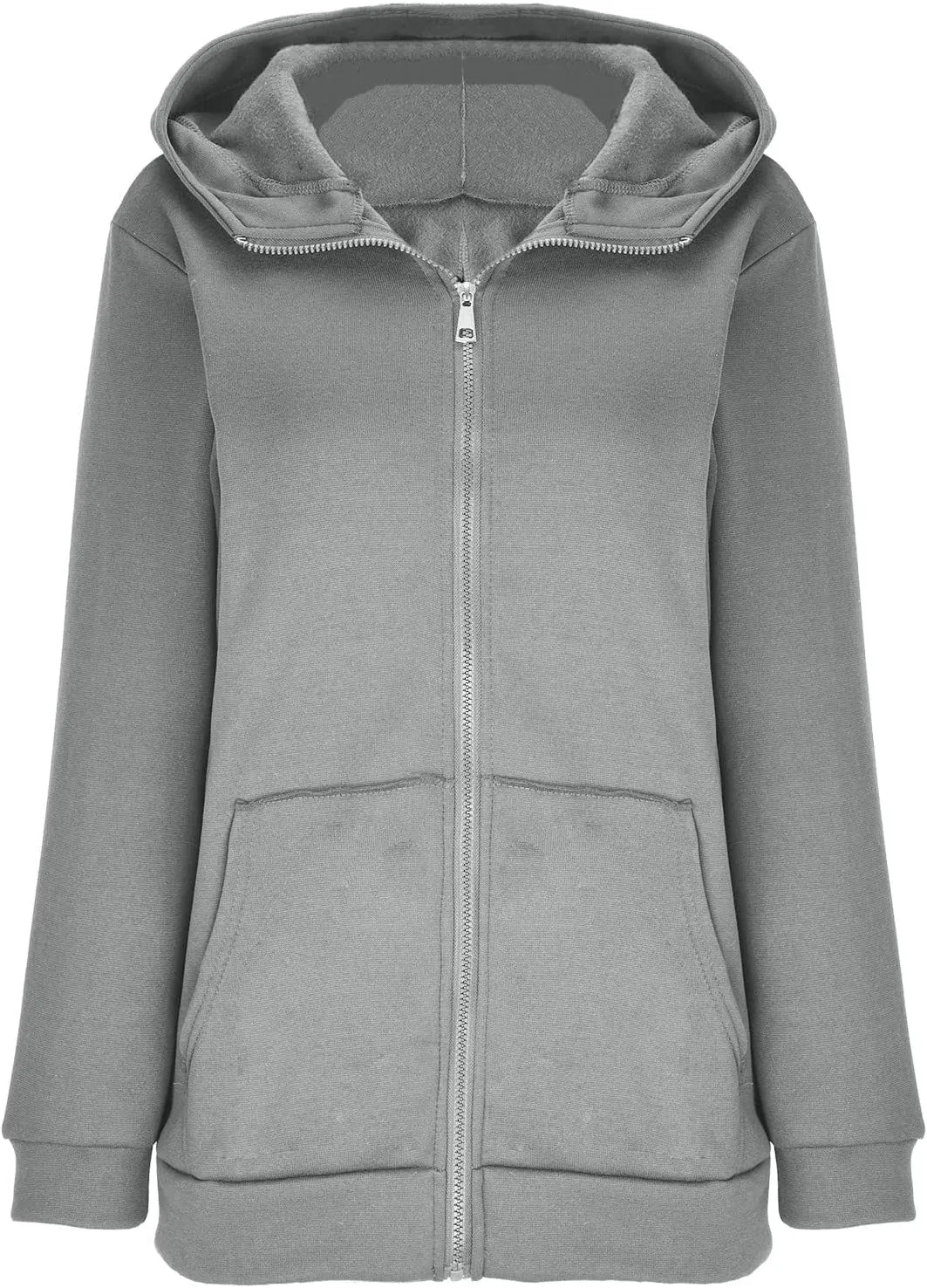 Women's Solid Color Hoodie Zip Up Hooded Sweatshirts Zipper Long Sleeve Tops Fall Coats Plus Size Jacket with Pockets