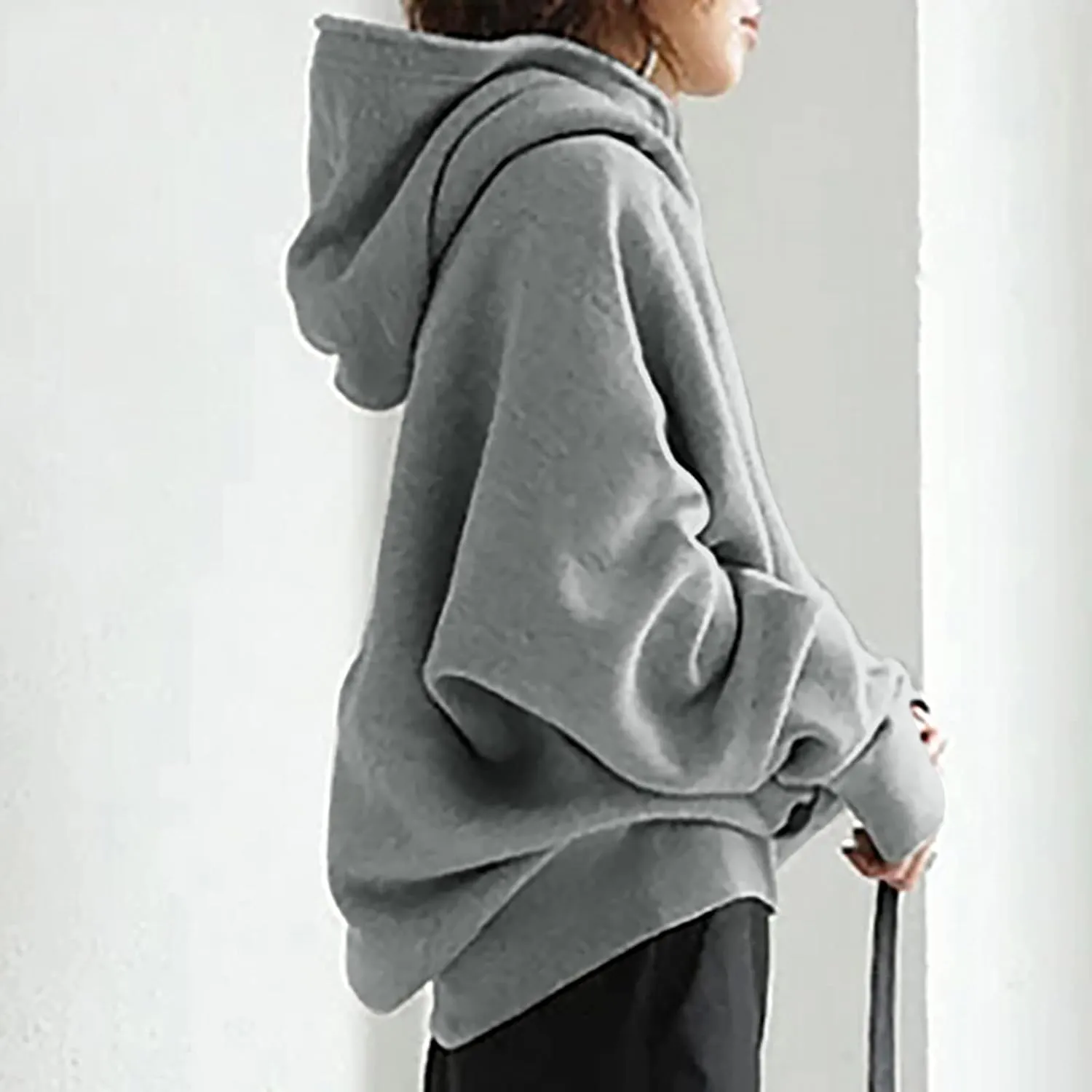 Women's Solid Color Hoodie Zip Up Hooded Sweatshirts Zipper Long Sleeve Tops Fall Coats Plus Size Jacket with Pockets