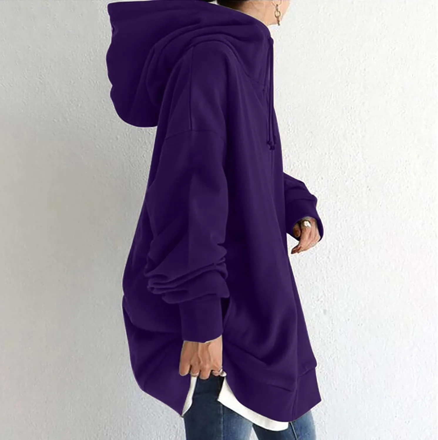 Women's Solid Color Hoodie Zip Up Long Sleeve Hooded Sweatshirts with Pockets Fall Winter Thin Long Coat Tops