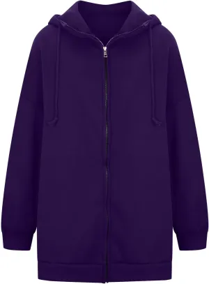Women's Solid Color Hoodie Zip Up Long Sleeve Hooded Sweatshirts with Pockets Fall Winter Thin Long Coat Tops