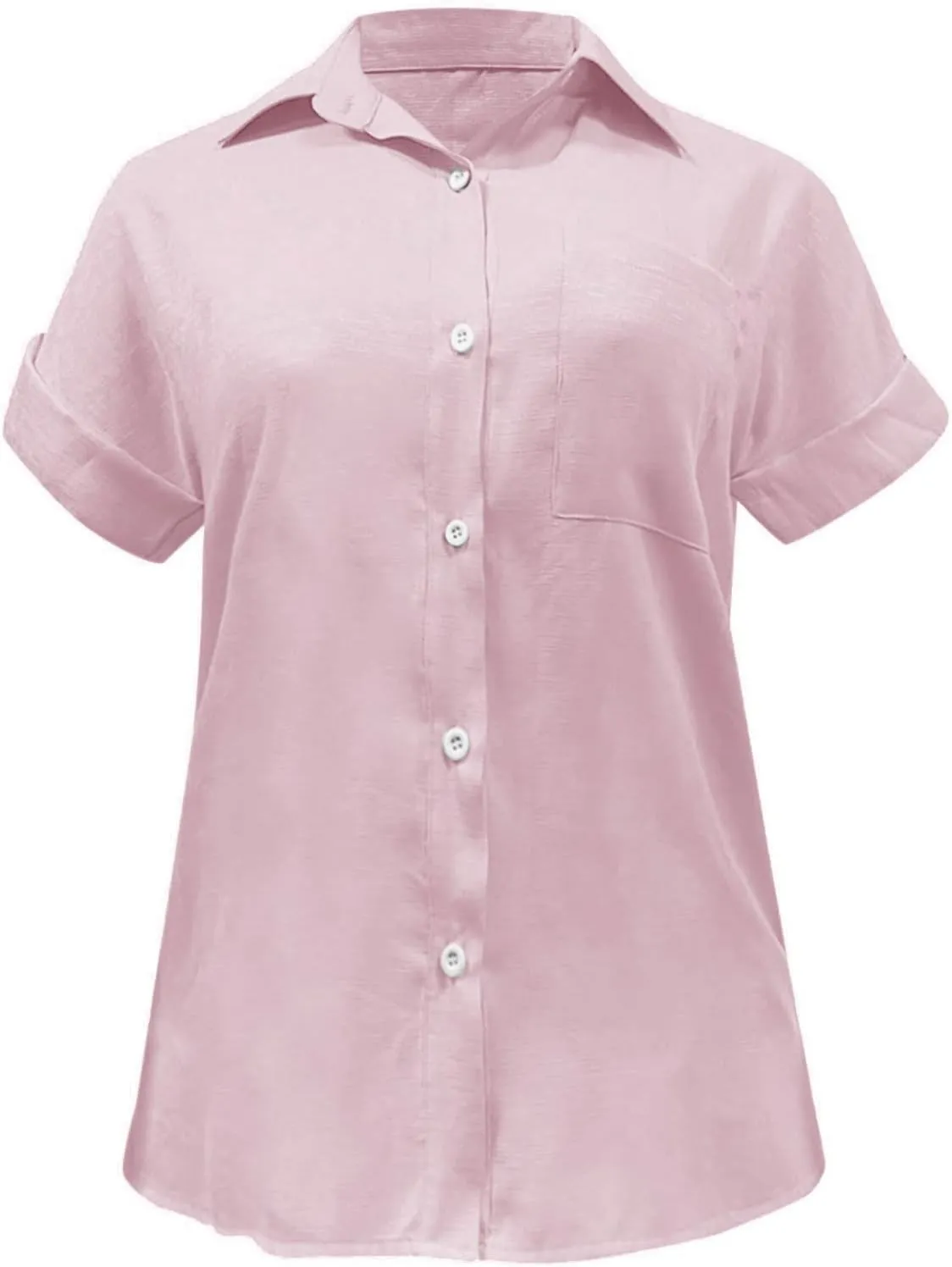 Womens Spring Linen Shirts Travel Going Out Short Sleeve Tops V Neck Gauze Button Vacation Loose Solid Tunic Blouses