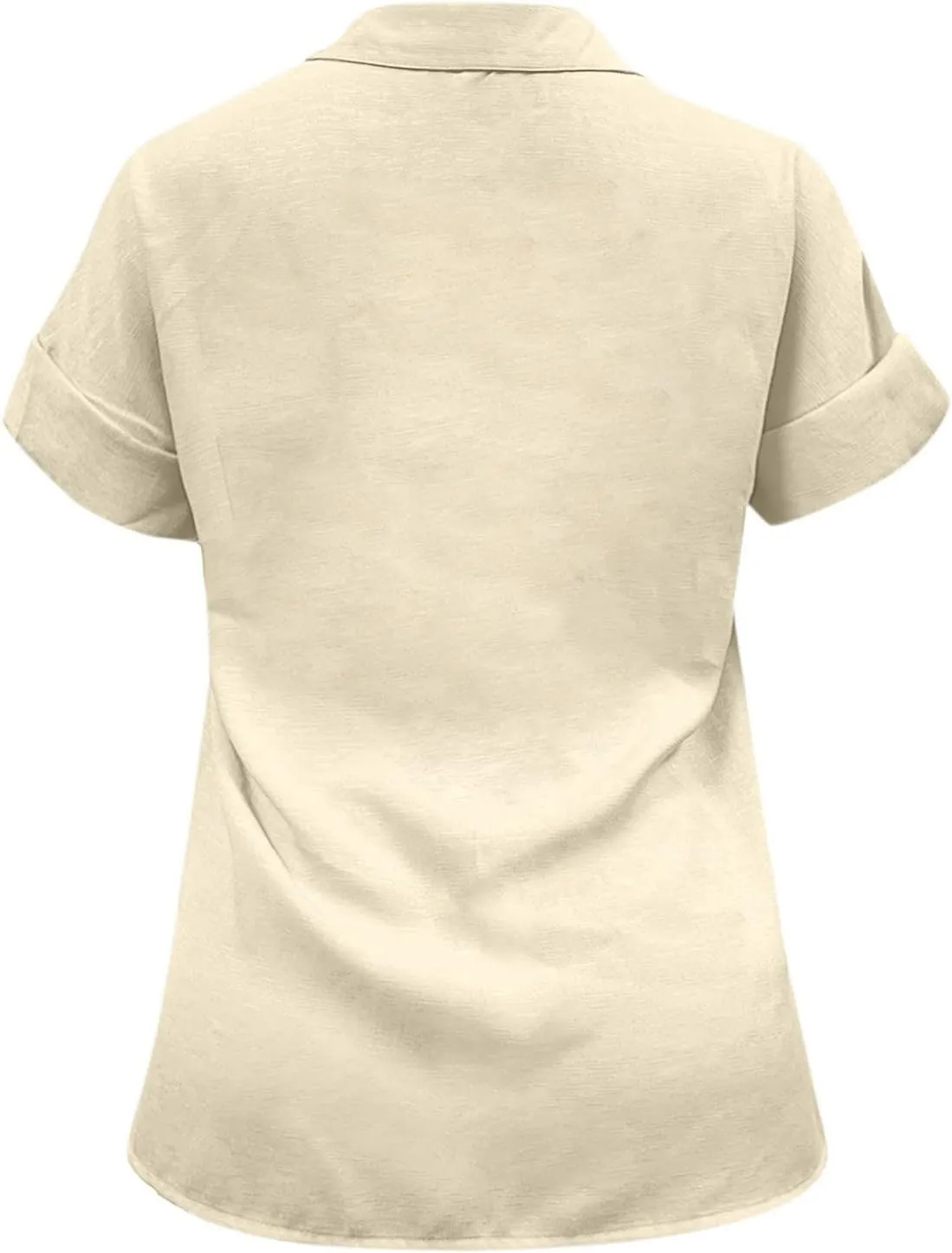 Womens Spring Linen Shirts Travel Going Out Short Sleeve Tops V Neck Gauze Button Vacation Loose Solid Tunic Blouses