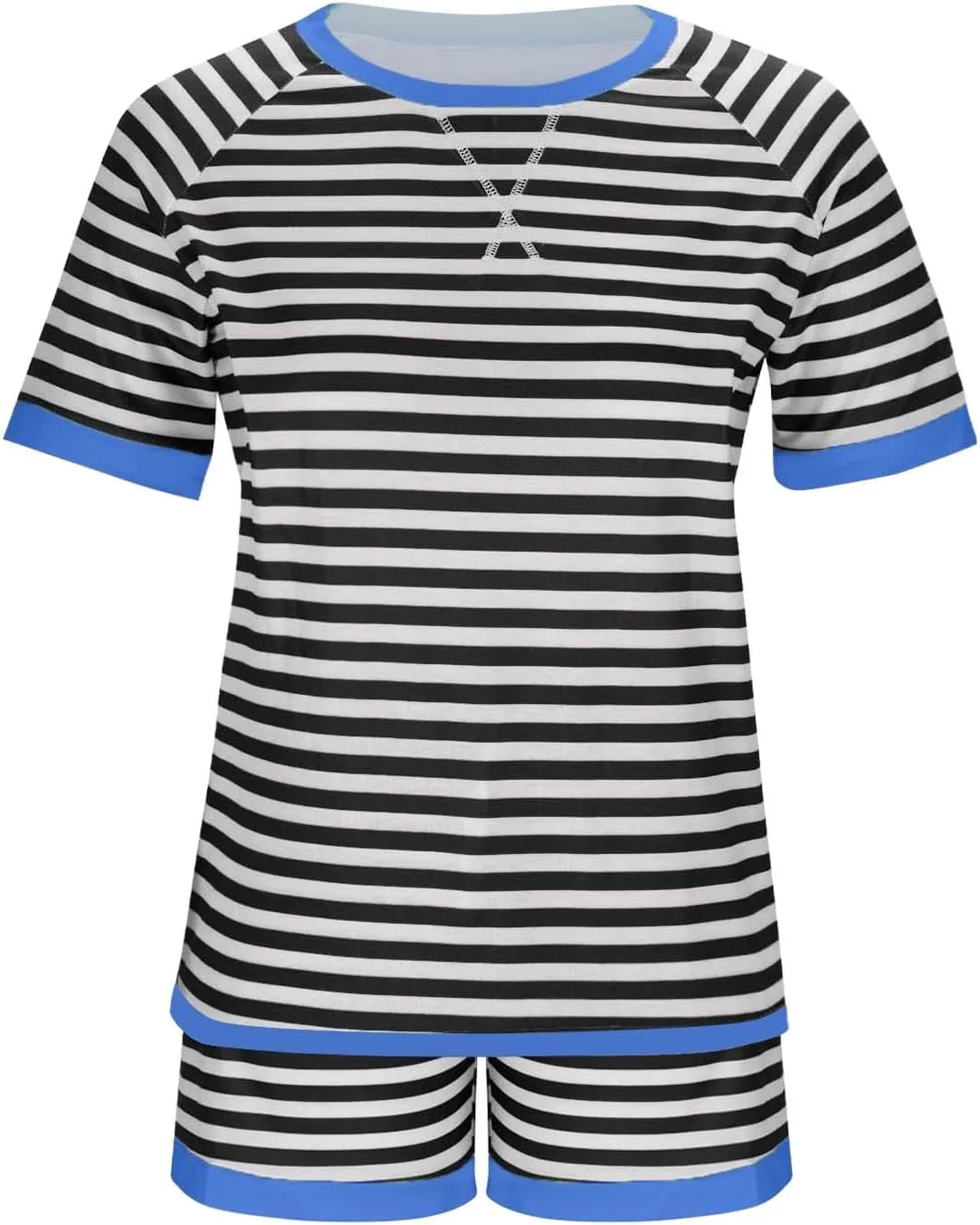 Womens Summer 2 Piece Sets Striped Short Sleeve T Shirts and Shorts Loungewear Matching Set With Pockets Tracksuit