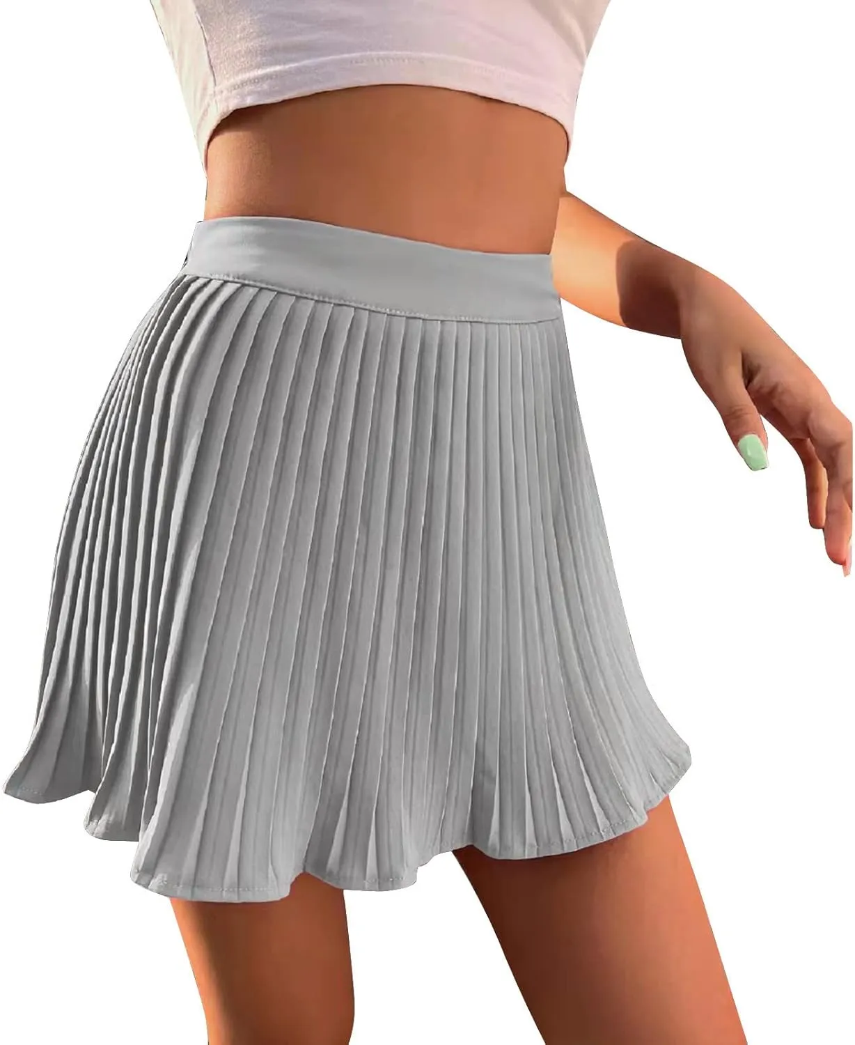 Women's Summer A Line Beach Cute skirts for women trendy Empire Waist Boho Ruffle Tiered Pleated Mini Skirt Solid Color