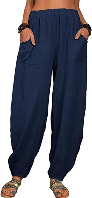 Womens Summer Boho Business Casual Smocked High Waisted Cargo Summer Long Elephant Pants with Pockets Fashion 2025