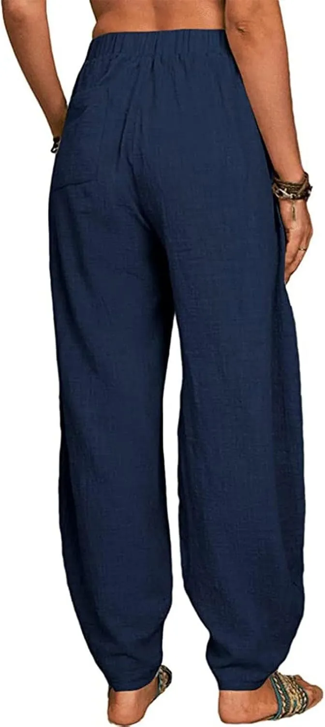 Womens Summer Boho Business Casual Smocked High Waisted Cargo Summer Long Elephant Pants with Pockets Fashion 2025