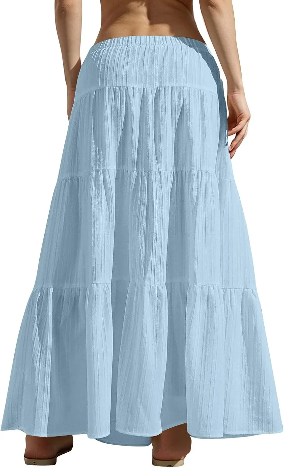 Women's Summer Boho Flowy Maxi Skirts Trendy 2025 Elastic Waist A-Line Swing Tiered Ruffle Summer Long Beach Outfits