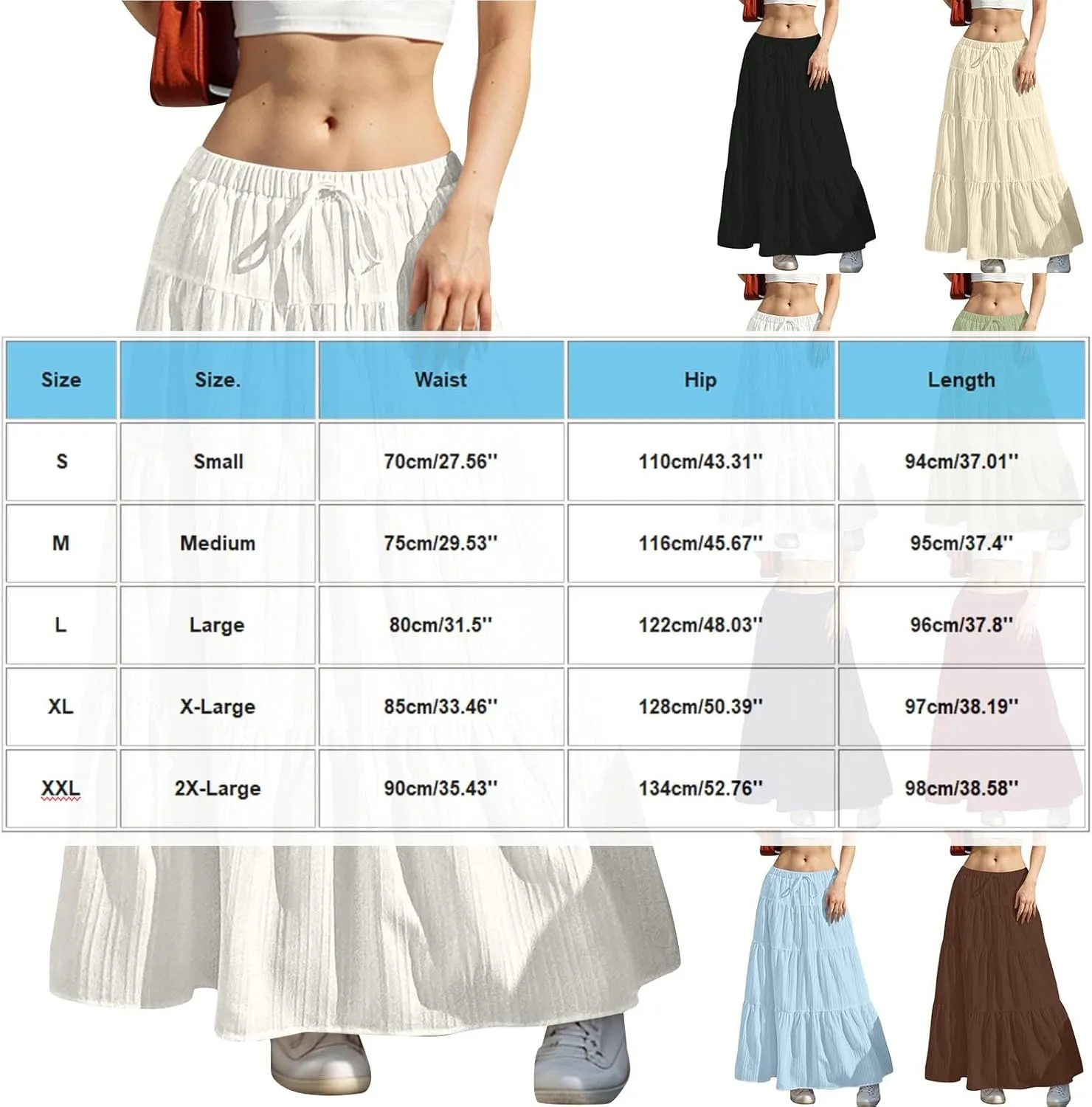 Women's Summer Boho Flowy Maxi Skirts Trendy 2025 Elastic Waist A-Line Swing Tiered Ruffle Summer Long Beach Outfits
