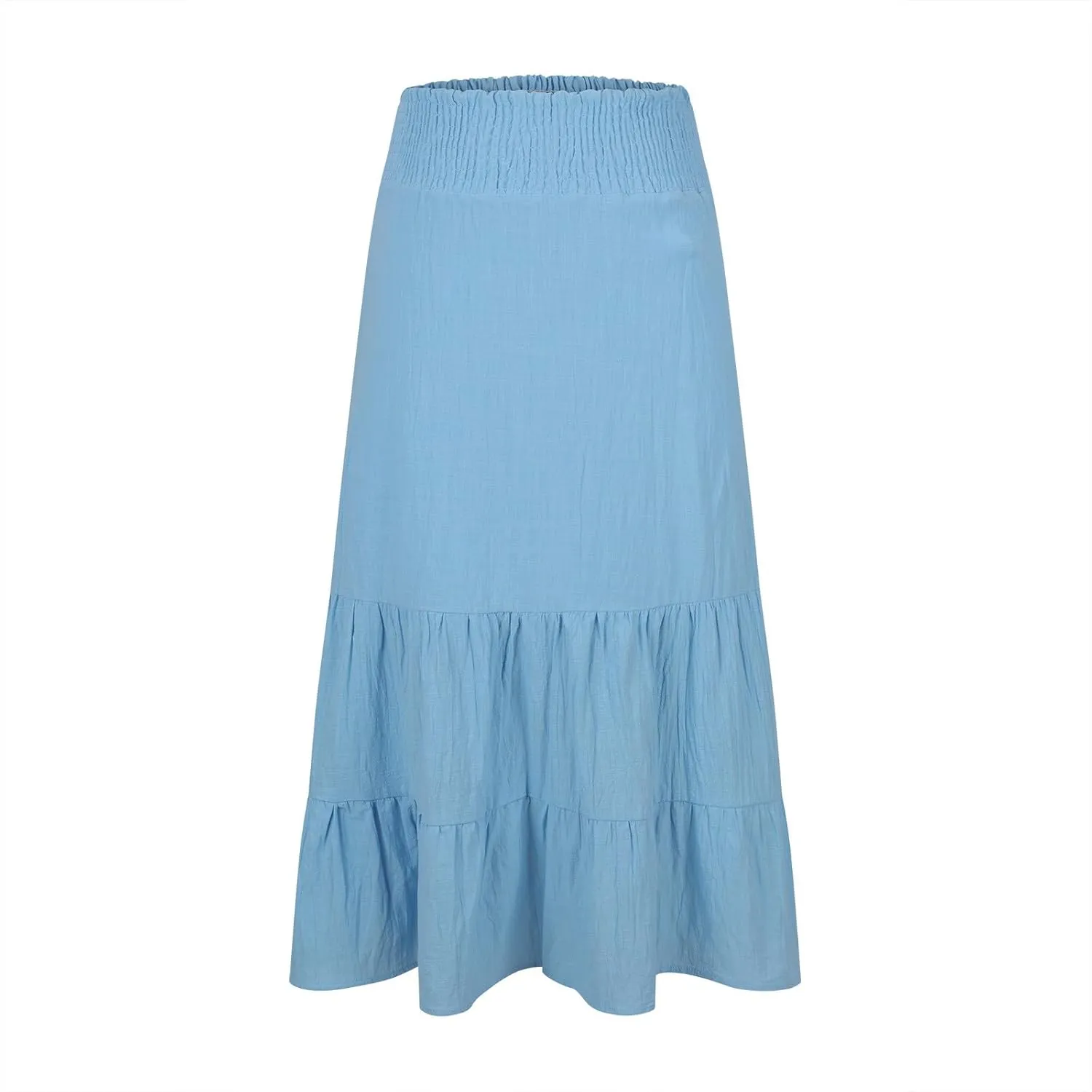 Women's Summer Comfy Tiered Skirts Elastic High Waisted A-Line Skirts Casual Beach Vacation Flowy Long Skirts
