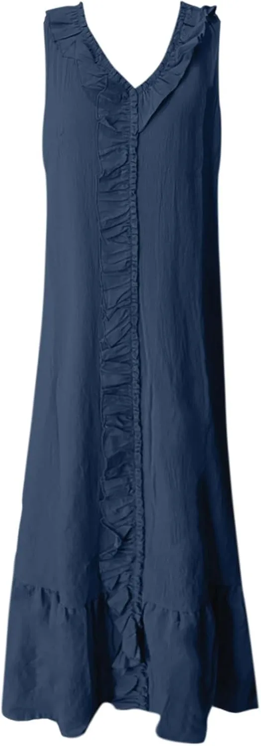 Womens Summer Dresses for Wedding Guest Classy V Neck Sleeveless Ruffle Hem Formal Dress Vacation Cowgirl Outfits for Women