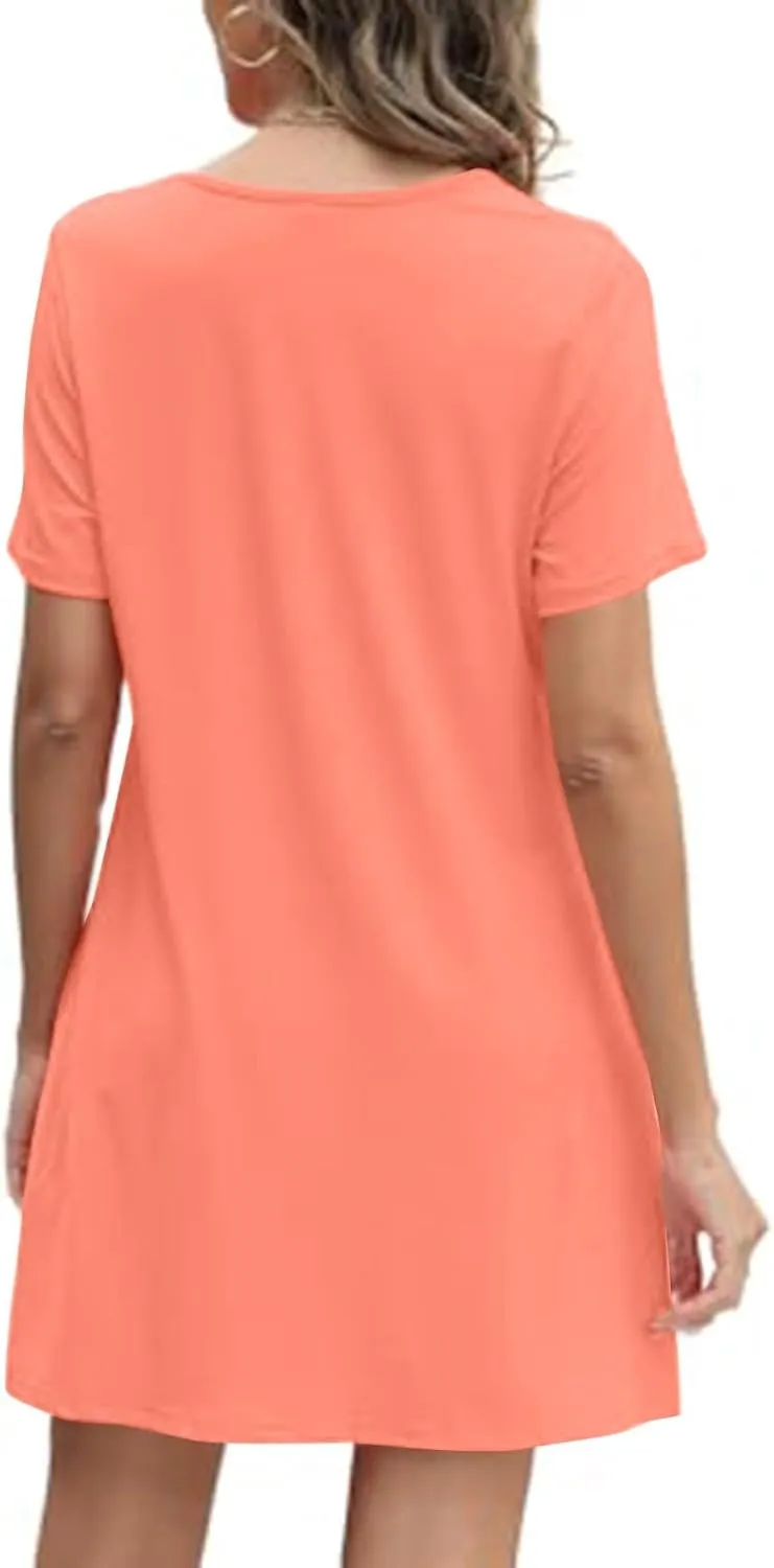 Women's Summer Dresses Pleated Dressy Casual Scooped Neck Beach Vacation T-Shirts Dresses Fashion Short Tunic Dresses