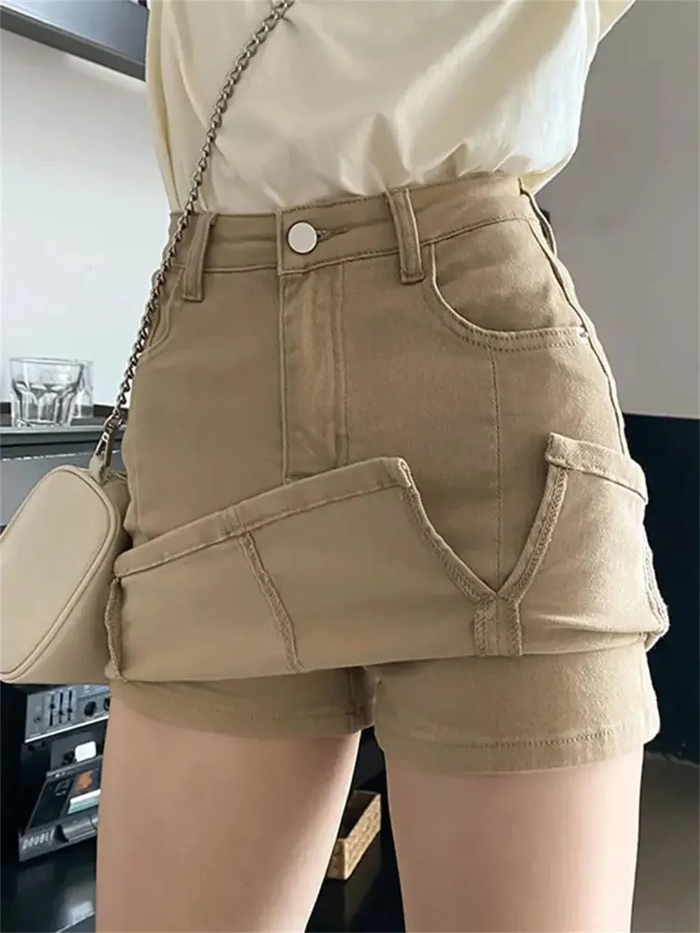 Women's Summer Korean A Line Denim Mini Skirts High Waist Slimming Side Slit Denim Skirts