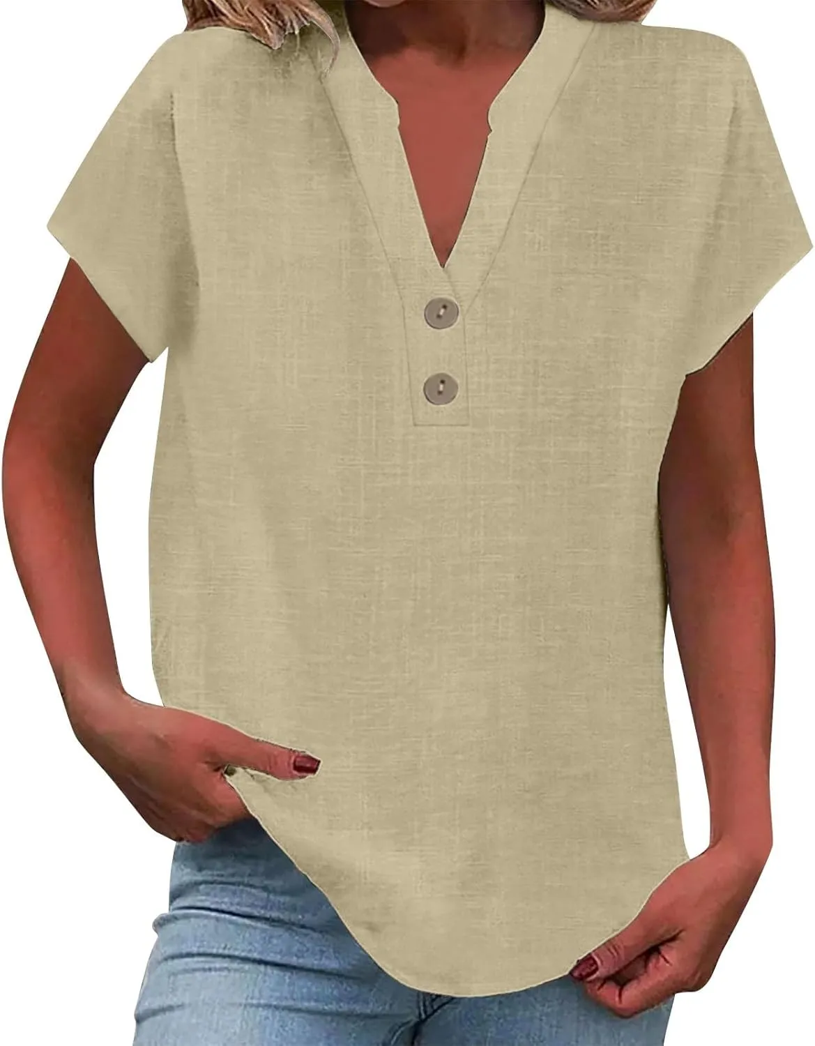 Women's Summer Linen Blouse - Non-See Through Button-Up Tank, Wrinkle Resistant