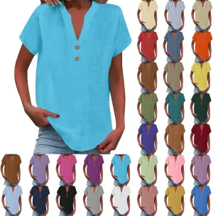 Women's Summer Linen Blouse - Non-See Through Button-Up Tank, Wrinkle Resistant
