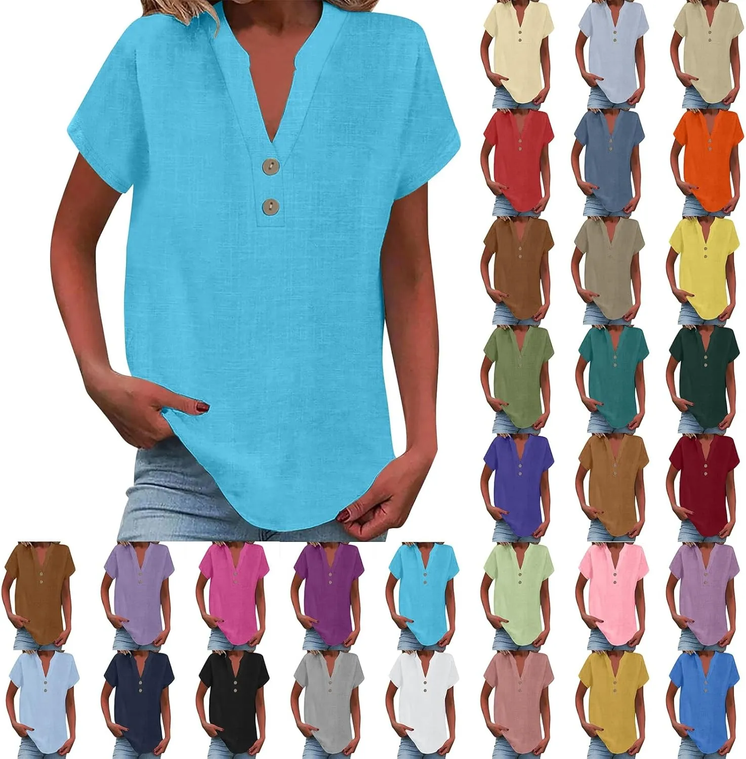 Women's Summer Linen Blouse - Non-See Through Button-Up Tank, Wrinkle Resistant