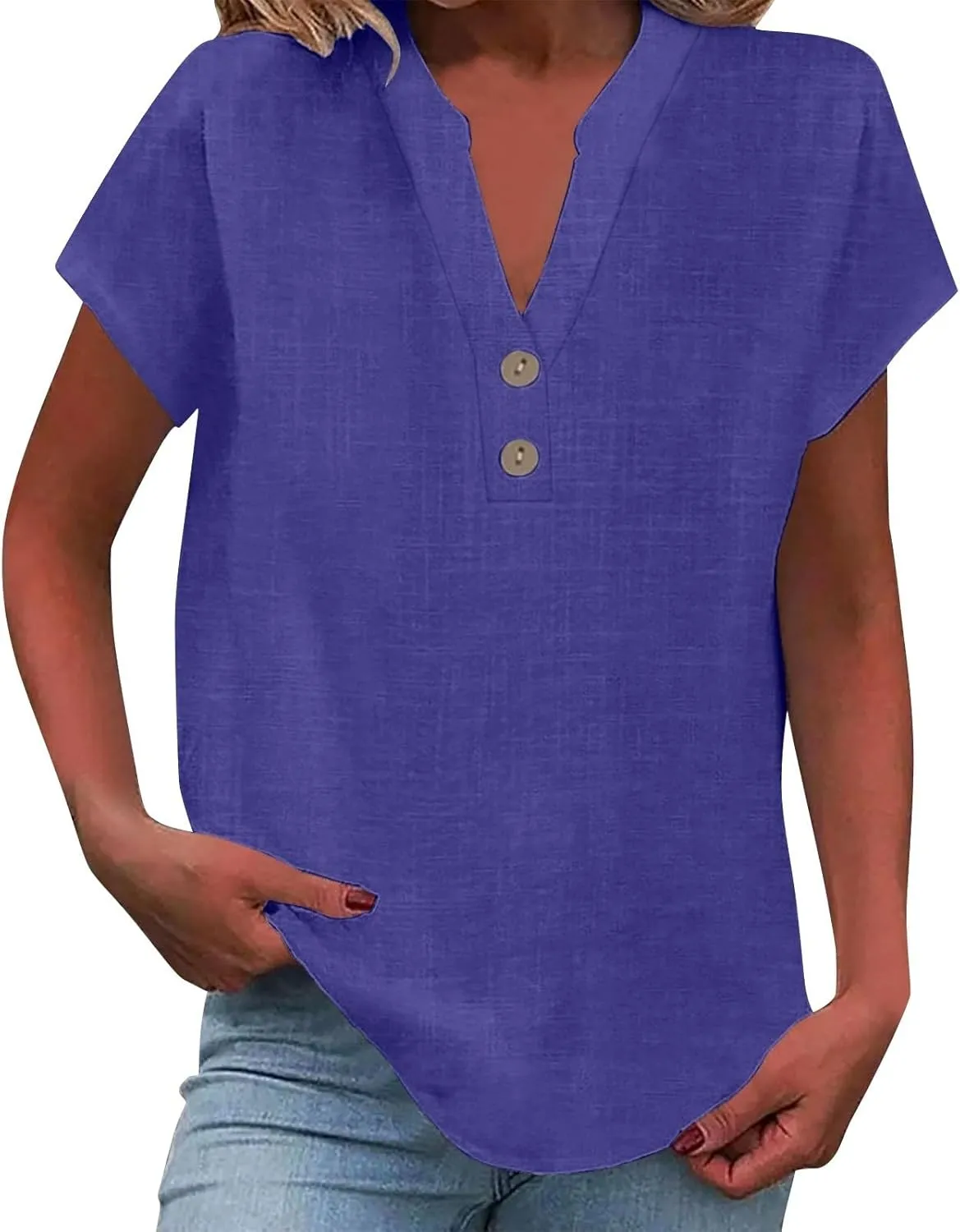 Women's Summer Linen Blouse - Non-See Through Button-Up Tank, Wrinkle Resistant