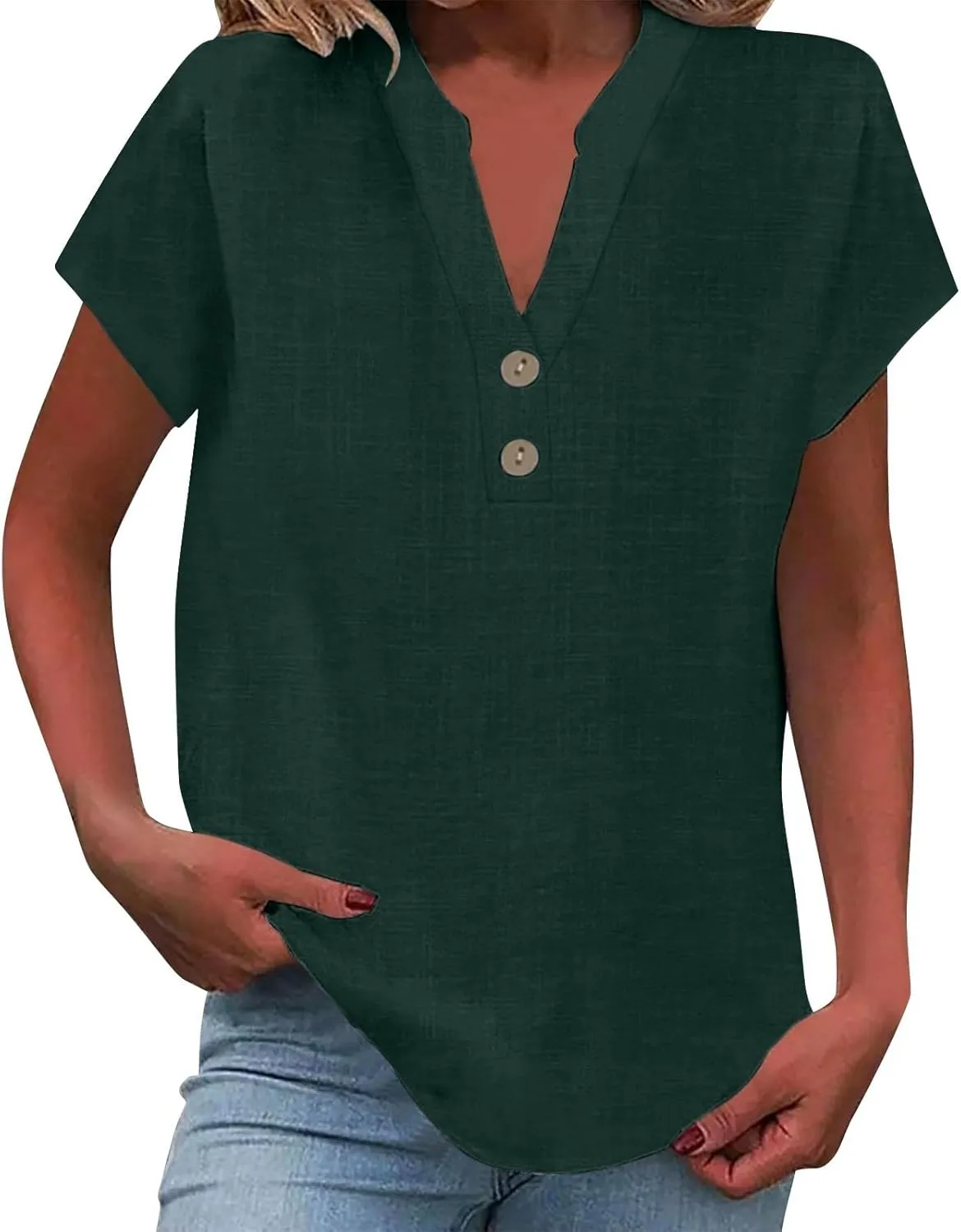 Women's Summer Linen Blouse - Non-See Through Button-Up Tank, Wrinkle Resistant
