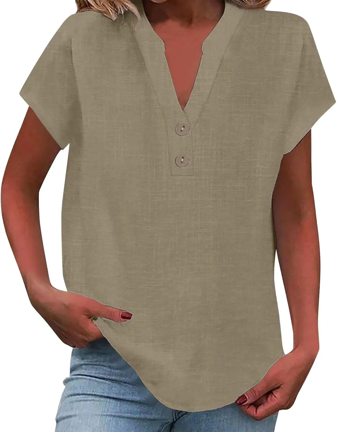 Women's Summer Linen Blouse - Non-See Through Button-Up Tank, Wrinkle Resistant