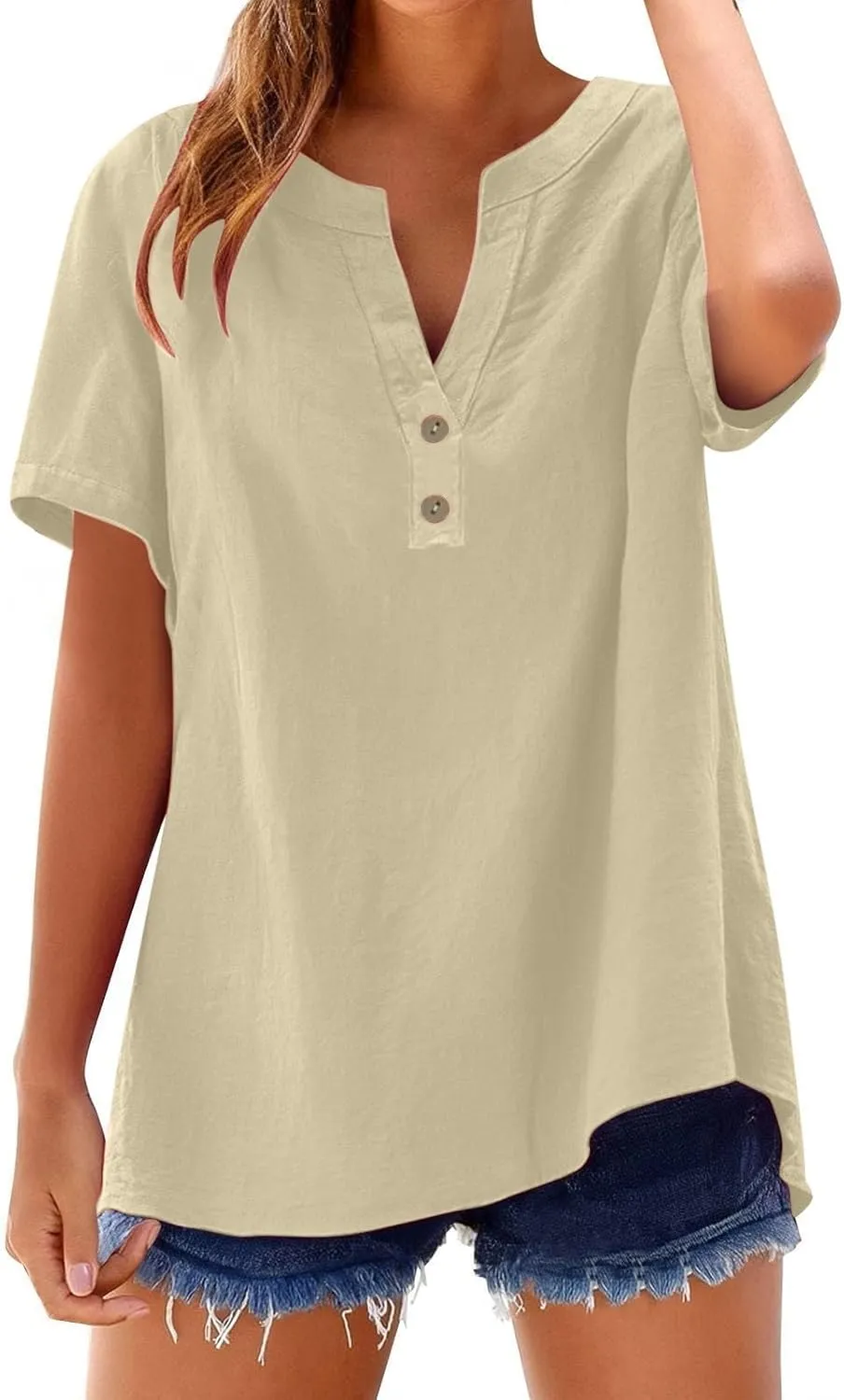 Women's Summer Linen Blouse - Non-See Through Button-Up Tank, Wrinkle Resistant