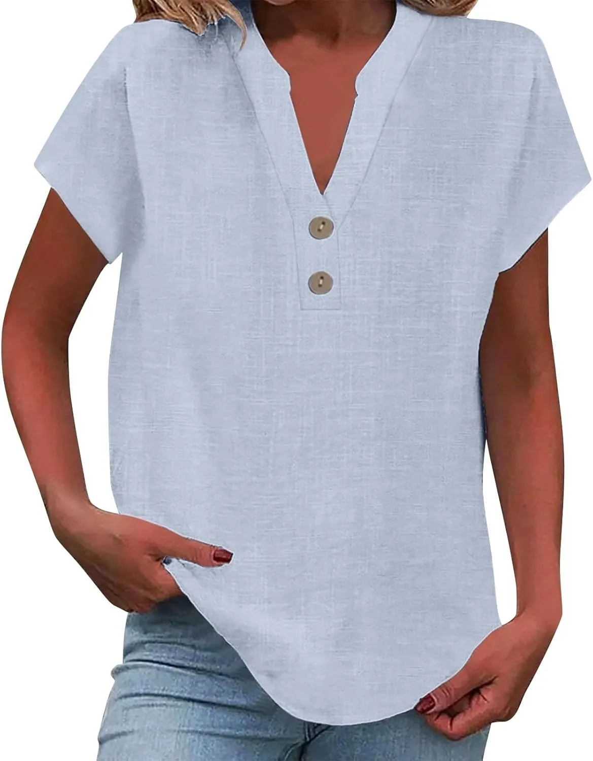 Women's Summer Linen Blouse - Non-See Through Button-Up Tank, Wrinkle Resistant
