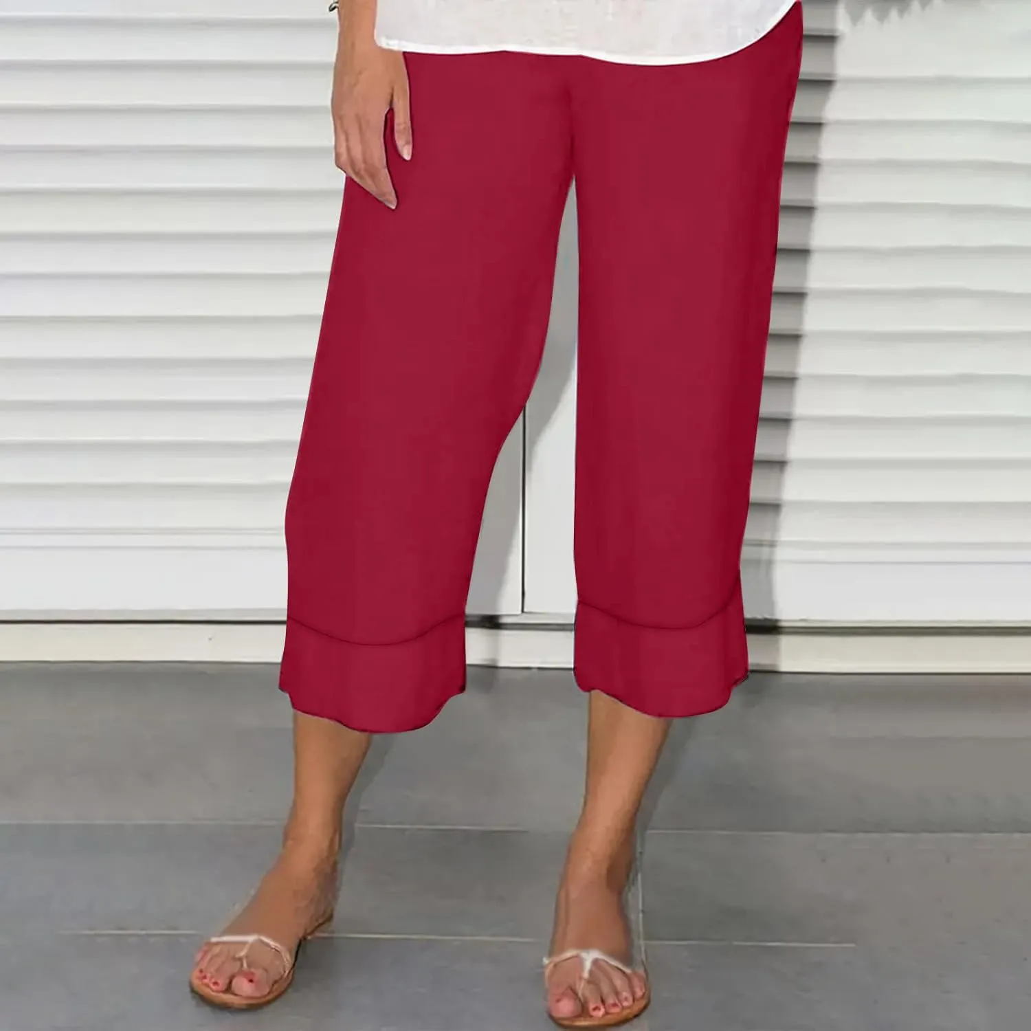 Womens Summer Pants Linen Casual Capris for Loose Fit Solid Color Pants Plus Size Loose Pants Dressy Flowz Pants