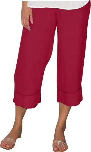 Womens Summer Pants Linen Casual Capris for Loose Fit Solid Color Pants Plus Size Loose Pants Dressy Flowz Pants