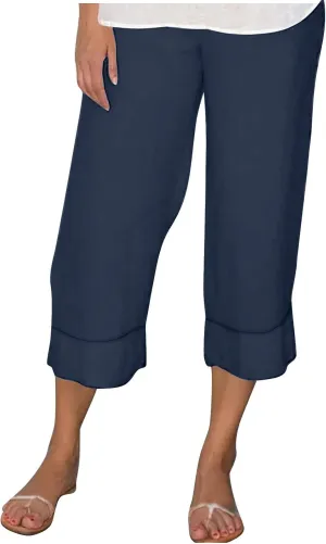 Womens Summer Pants Linen Casual Capris for Loose Fit Solid Color Pants Plus Size Loose Pants Dressy Flowz Pants