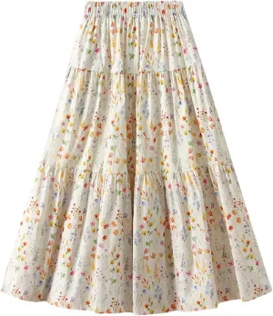 Women's Summer Printed Slim Fit A-Line Skirts High Waisted All Match Midi Length Skirts