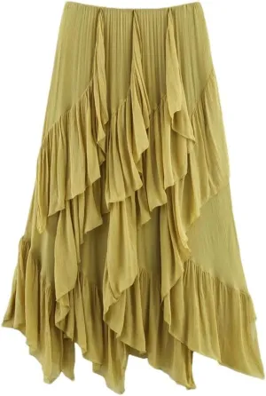 Women's Summer Ruffled Simple Solid Elastic Waist A-Line Long Skirts