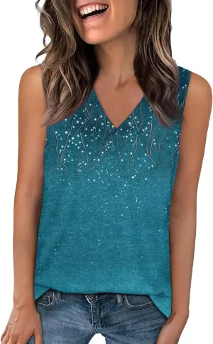 Womens Summer Tank Tops 2025 V Neck Sleeveless Casual Loose Fit T Shirts Fashion Vacation Outfits T-Shirt