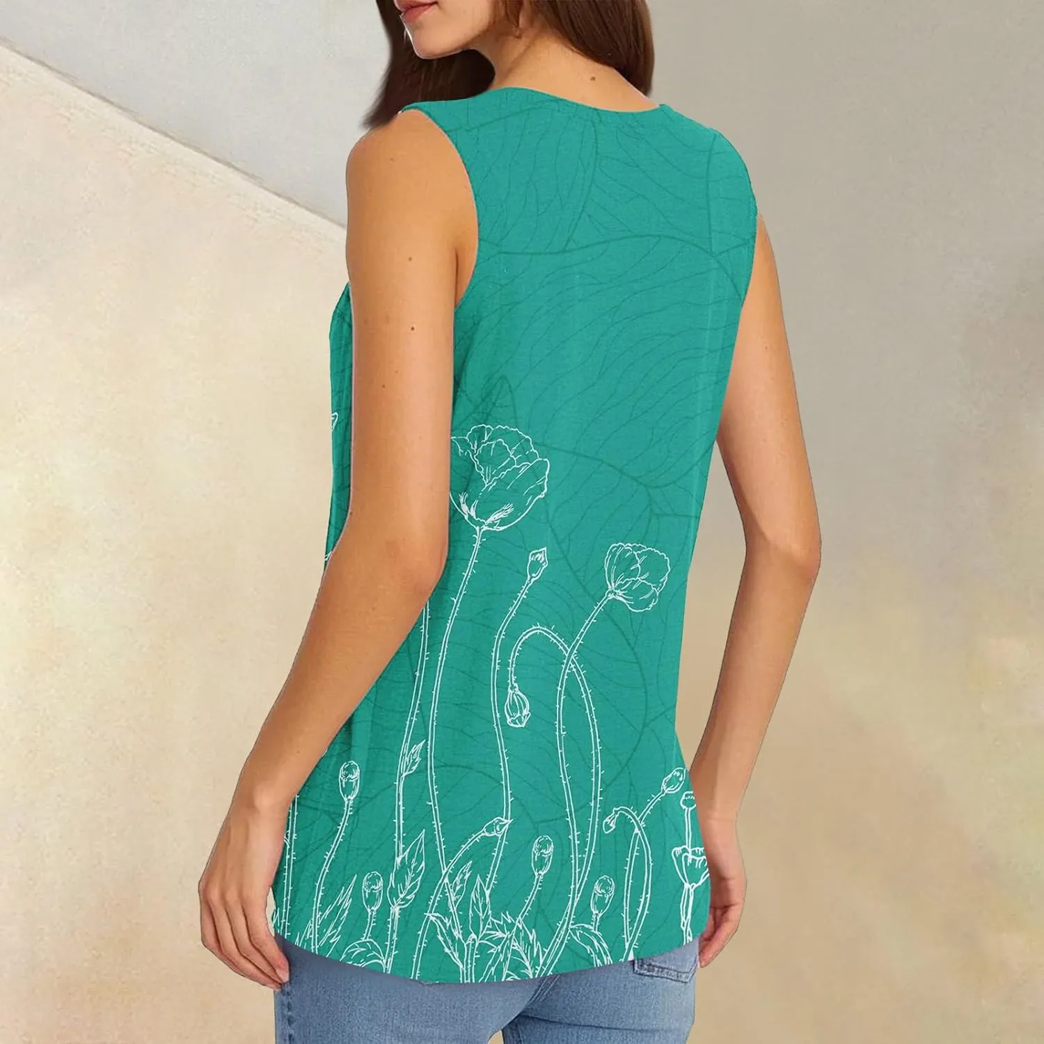 Womens Summer Tank Tops 2025 V Neck Sleeveless Casual Loose Fit T Shirts Fashion Vacation Outfits T-Shirt