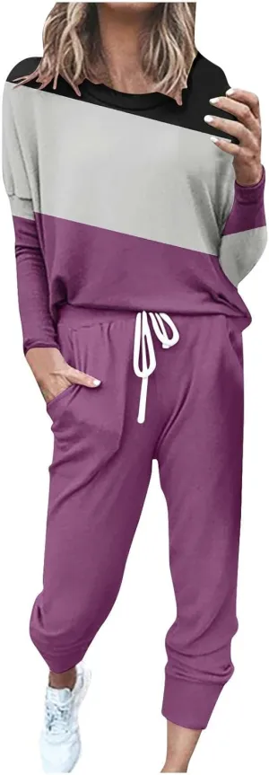 Womens Sweatsuits 2 Piece Set Sleeve Crewneck Pullover Tops and Long Pants Tracksuit Sweatsuits with Sweatpants