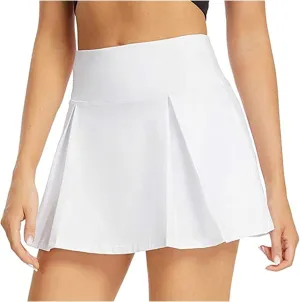 Womens Tennis Skirt Elastic High Waisted Athletic Yoga Skorts for Running Casual Pleated Mini Skirts with Shorts Pockets