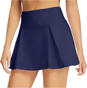 Womens Tennis Skirt Pleated Elastic High Waisted Athletic Yoga Skorts for Running Casual Mini Skirts with Shorts Pockets