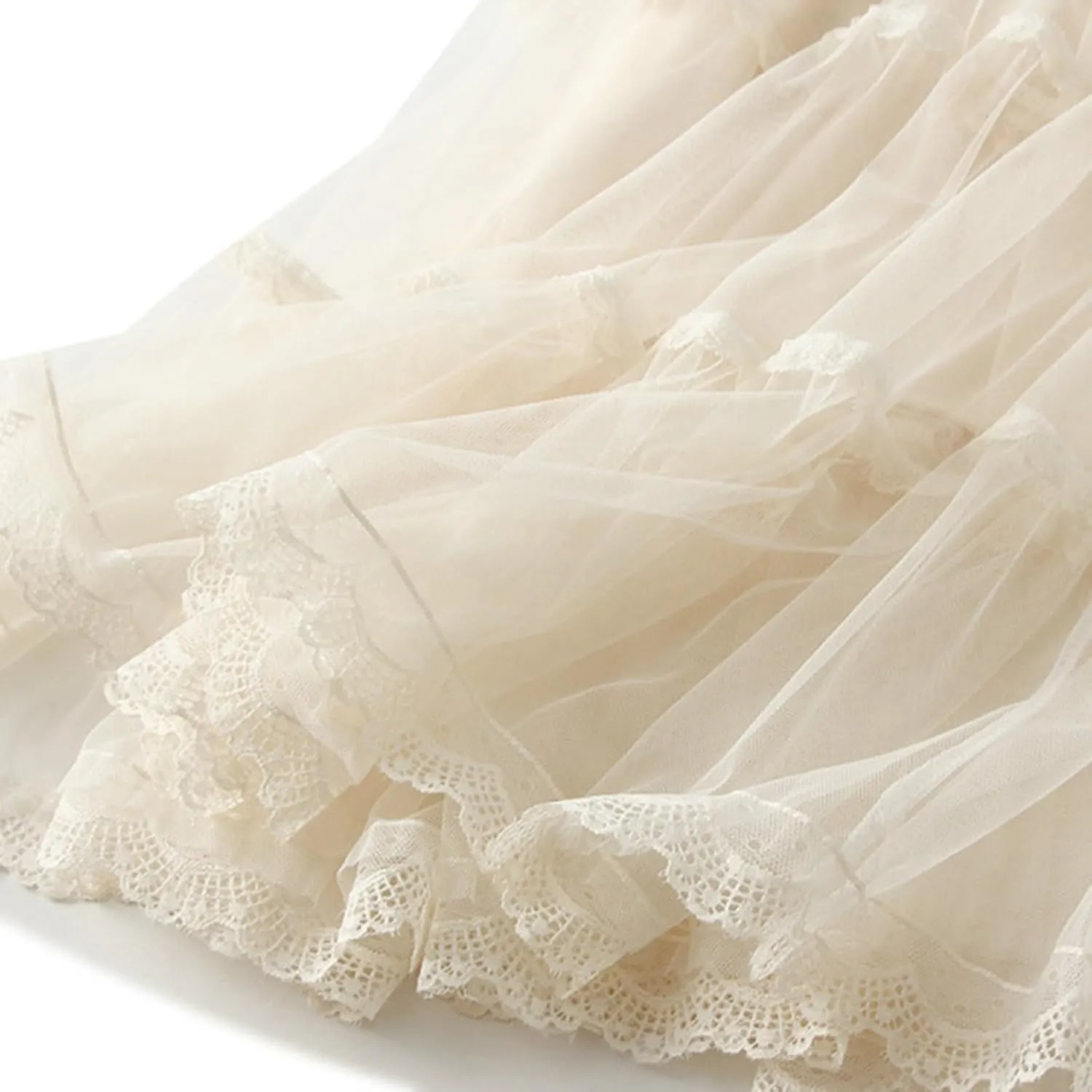 Women's Tulle Skirt Fairy Elastic Waist Layered A-Line Midi Ruffle Mesh Skirt Long Skirt