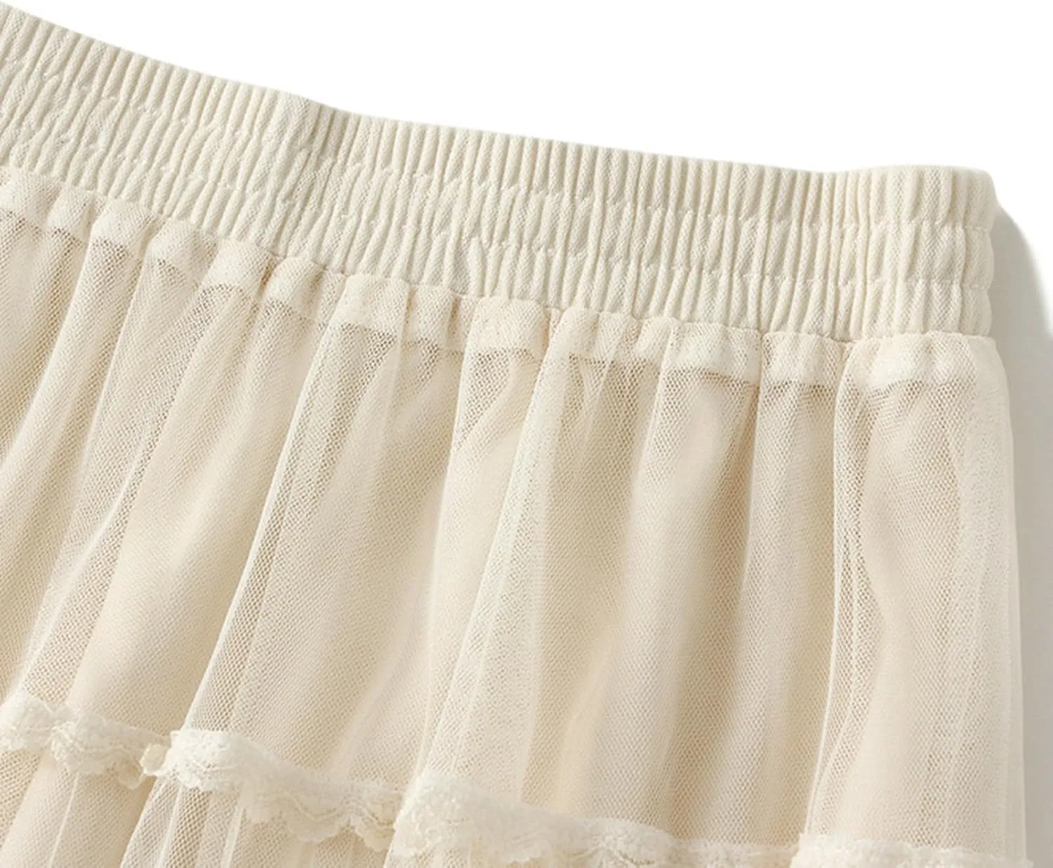 Women's Tulle Skirt Fairy Elastic Waist Layered A-Line Midi Ruffle Mesh Skirt Long Skirt