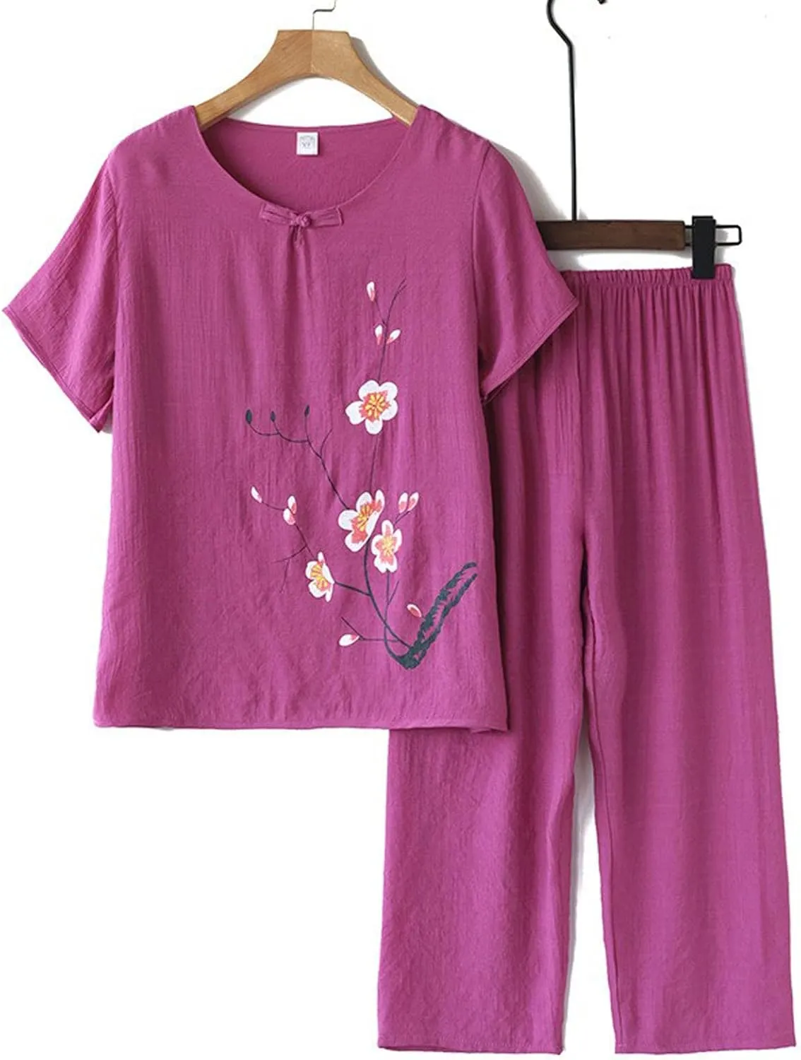 Women's Two Piece Outfits Women' Short Sleeved Summer Cardigan Top Female Loose Middle Soft Long Sleeve Sleepwear