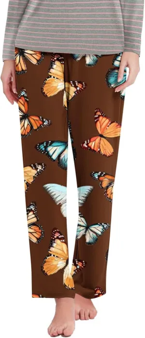 Womens Ultra-Soft Comfy Lounge Pants Butterfly Printed Elastic Waist Pajamas Bottoms Stretch Loose Sleepwear