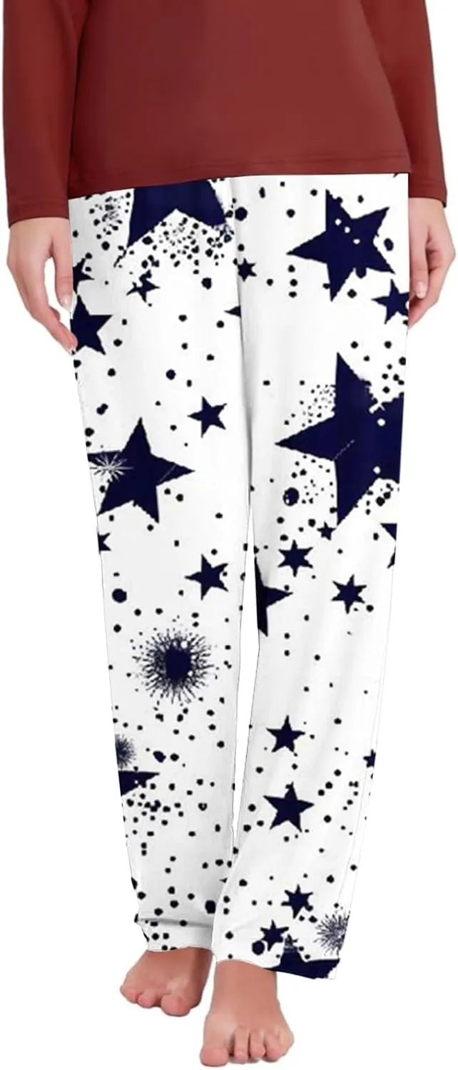 Womens Ultra-Soft Comfy Lounge Pants Loose Elastic Waist Pajamas Bottoms Stretch Funny Graphic Printed Sleepwear